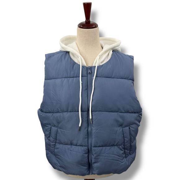 Madden Girl Jackets & Blazers - NEW Madden Girl Blue Puffer Vest Size XL Hoodie Zip Up Toggle Cinch Overshirt